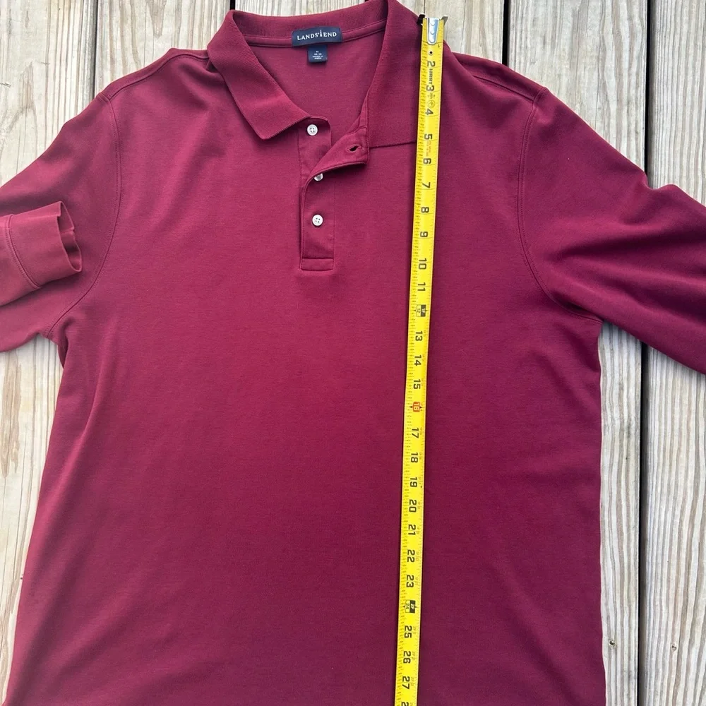 LANDS' END Rugby Shirt Men XL 46-48‎ Red Long Sleeve Polo Shirt